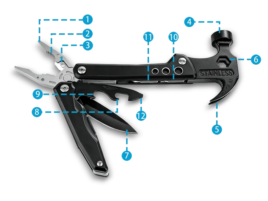 MQ-022 12-in-1 Tactical Multi-Tool Claw Hammer White Wholesale