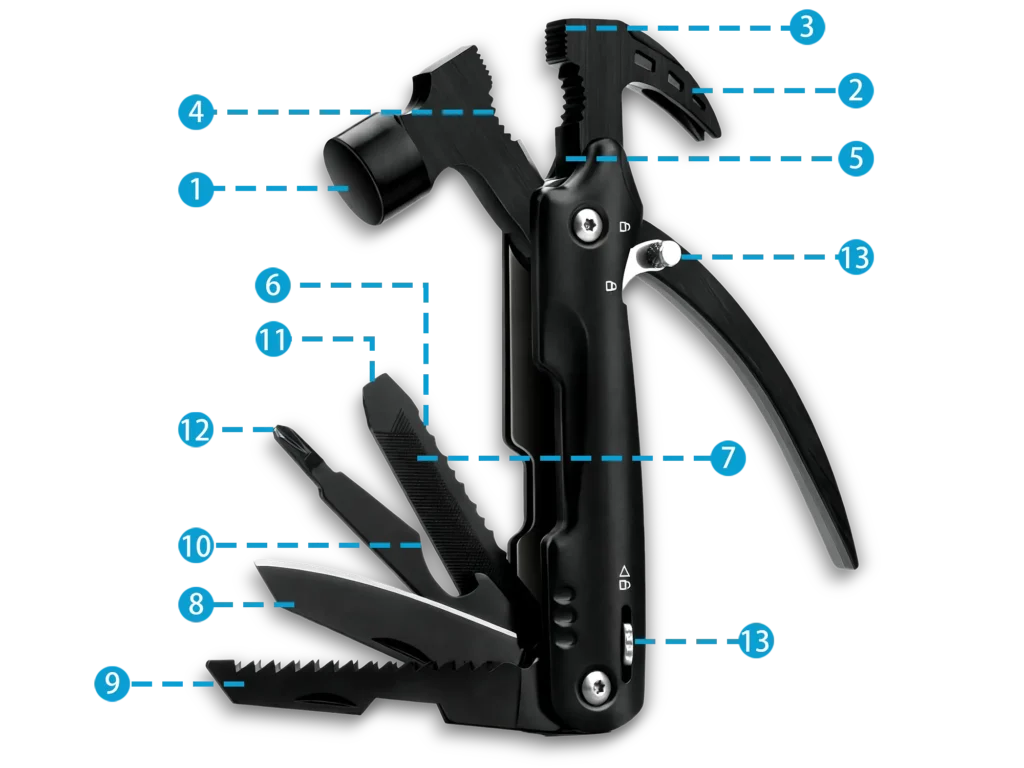 MS-035B 13-in-1 Compact Tactical Claw Hammer Lightweight Wholesale