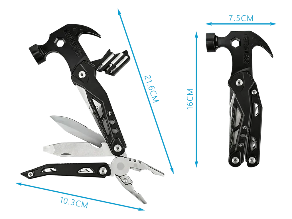 MQ-042 14-in-1 Tactical Multi-tool Claw Hammer, 3Cr13 Stainless Steel Components with Integrated Pliers, Nail Claw, and CRV Bits, Black Oxidized Professional Finish 44 MQ-042 14-in-1 Tactical Multi-Tool Claw Hammer White Wholesale