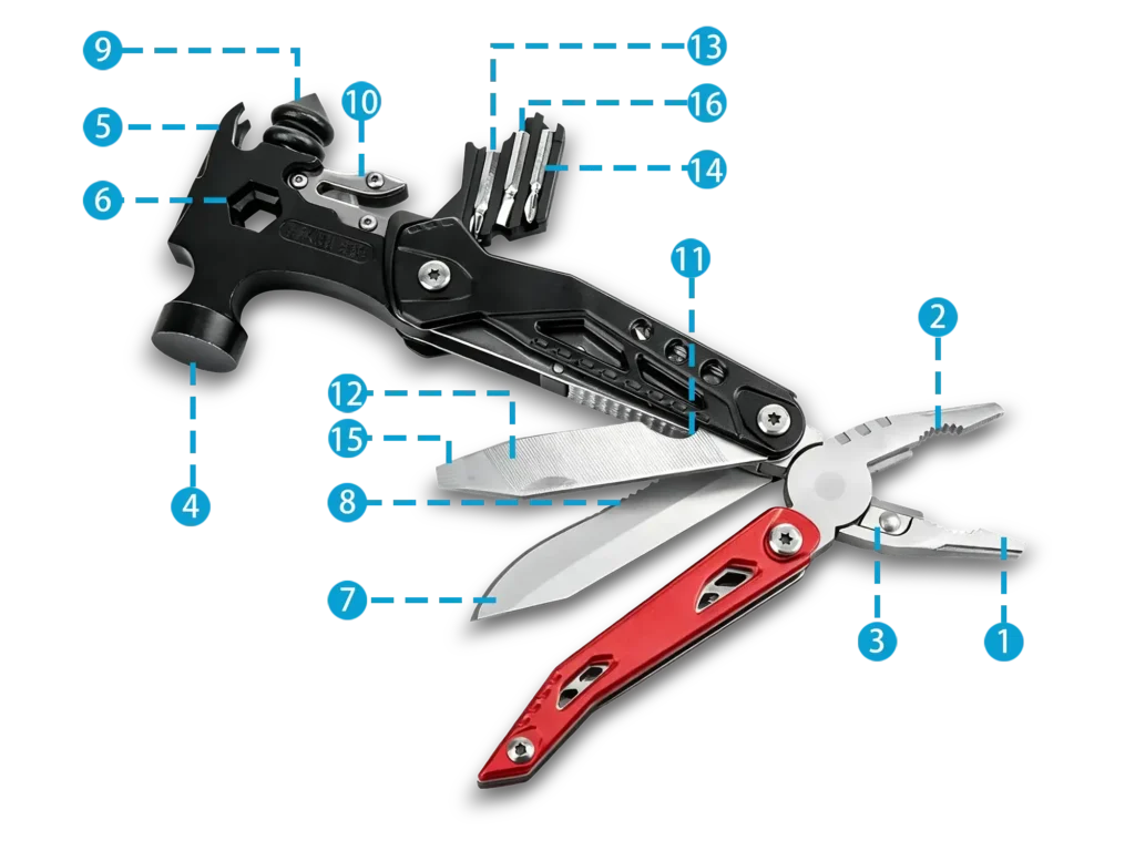 MQ-047 16-in-1 Rescue Multi-Tool Hammer Wholesale