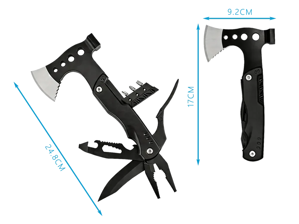 MS019-3 14-in-1 Tactical Survival Multi-tool Axe, 3Cr13 Stainless Steel Hatchet with Integrated Pliers, Black Oxidized Hammer, Saw, and CRV Bits 44 MS019-3 14-in-1 Tactical Survival Multi-Tool Axe Wholesale