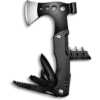 MS019-4 compact 10-in-1 tactical multi-tool axe and hammer, stainless steel survival tool with essential knife, saw, and screwdriver components.