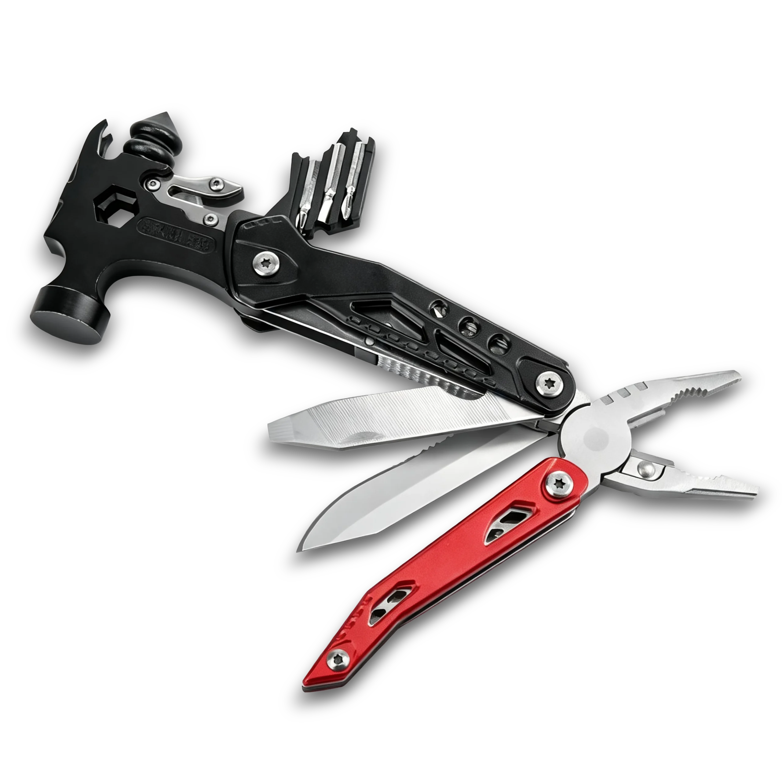MQ-047 professional 16-in-1 emergency fire and rescue multi-tool hammer, 3Cr13 stainless steel with life hammer, seatbelt cutter, and high-visibility red & black aluminum handle.