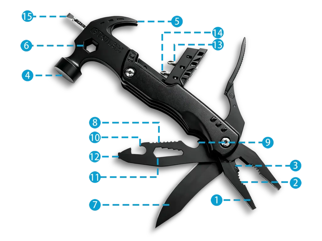 MS-0173S 15-in-1 Tactical Multi-Tool Claw Hammer Wholesale