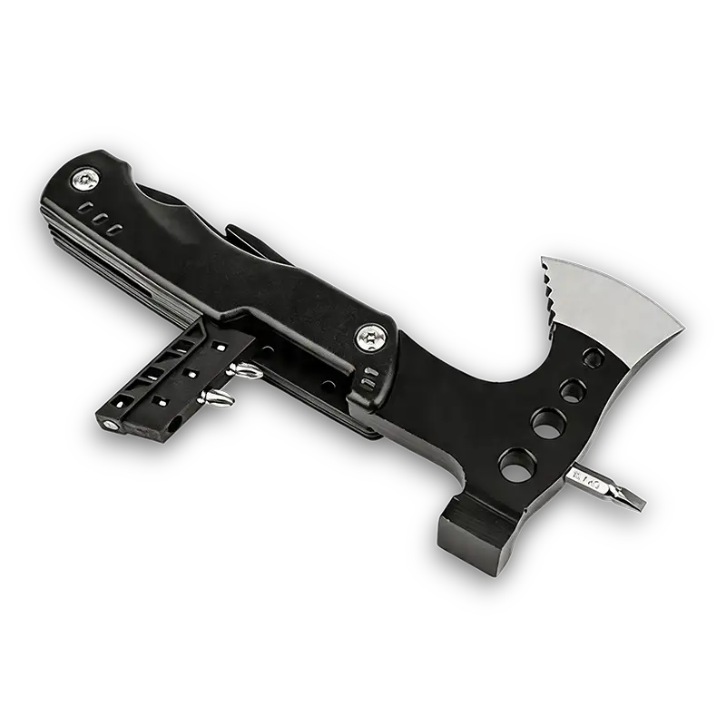 MS019-3 14-in-1 Tactical Survival Multi-tool Axe, 3Cr13 Stainless Steel Hatchet with Integrated Pliers, Black Oxidized Hammer, Saw, and CRV Bits 3 MS019-3 professional 14-in-1 multi-tool axe and hammer, tactical survival tool with integrated pliers system, saw, and stainless steel head.