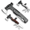 MS019 tactical 12-in-1 multi-tool axe and hammer, stainless steel survival gear with wood saw, knife, and professional black anodized aluminum handle.