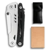 MQ039 tactical 11-in-1 multi-tool pliers with specialized corkscrew, double-teeth wood saw, and 2Cr13 stainless steel components, black anodized aluminum handle.