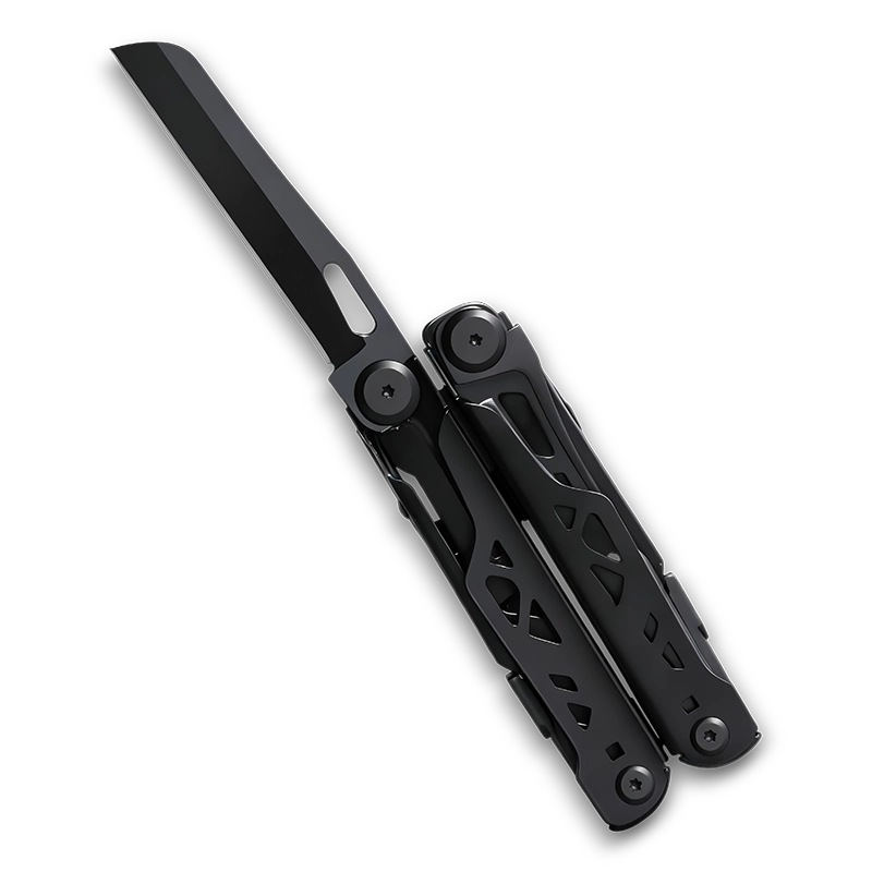 DQ-978 19-in-1 Professional Multi-Tool Pliers, 5Cr15 High-Performance Steel with Tactical Black Oxidized Finish, Integrated Safety Lock, and Replaceable Wire Cutters 2 DQ-978 industrial-grade 19-in-1 multi-tool pliers with replaceable tungsten wire cutters, safety lock mechanism, and high-carbon 5Cr15 stainless steel blade.