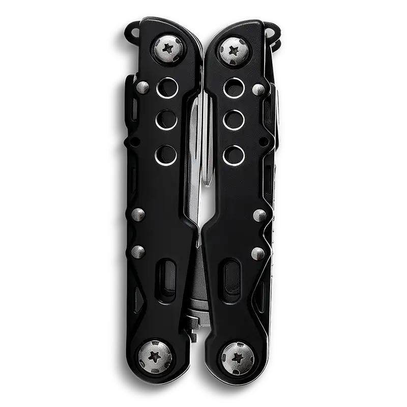 MQ007-8 13-in-1 Tactical Multi-tool Pliers with Black Oxidized Finish and 5Cr15 Stainless Steel Blade for Outdoor Survival.