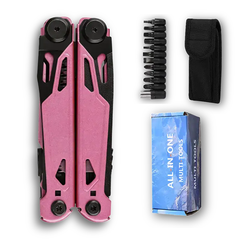 MQ071F 17-in-1 Professional Heavy-Duty Multi-Pliers, 5Cr15 High-Performance Steel with Tactical Pink Handle and Black Oxidized Components 4 MQ071F professional 17-in-1 tactical multi-pliers pink handle black oxidized finish wholesale