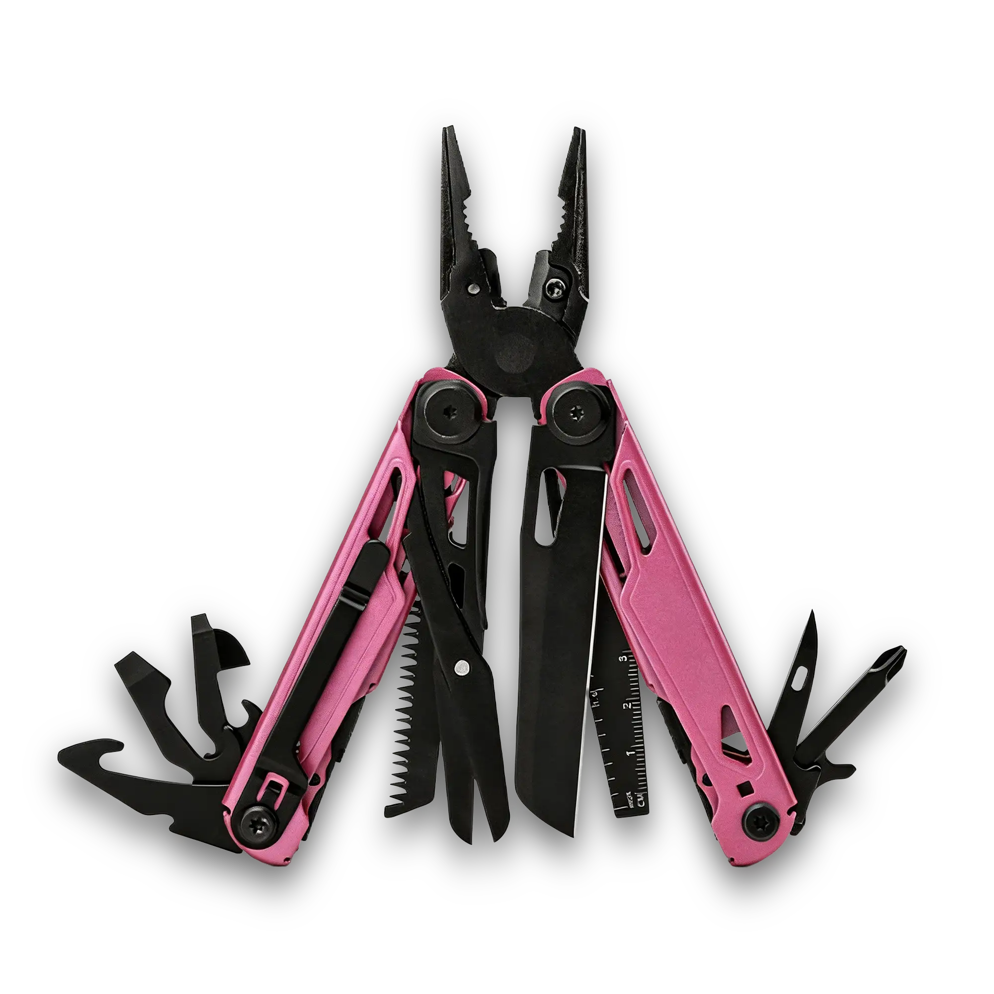 MQ071F 17-in-1 Professional Heavy-Duty Multi-Pliers, 5Cr15 High-Performance Steel with Tactical Pink Handle and Black Oxidized Components 1 MQ071F professional 17-in-1 tactical multi-pliers pink handle black oxidized finish wholesale