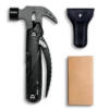 MS-035 professional 13-in-1 tactical multi-tool claw hammer with dual safety locks, 3Cr13 stainless steel components, integrated pliers, and double-tooth saw, black oxidized finish.