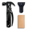 MS-035B compact 13-in-1 tactical multi-tool claw hammer, lightweight 247g stainless steel tool with dual safety locks, double-tooth saw, and black oxidized finish.
