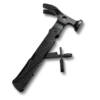 MS-041 tactical 11-in-1 long-handle multi-tool hammer with 2CR13 stainless steel impact head, integrated fire starter, whistle, and tactical hook in an all-black oxidized finish.