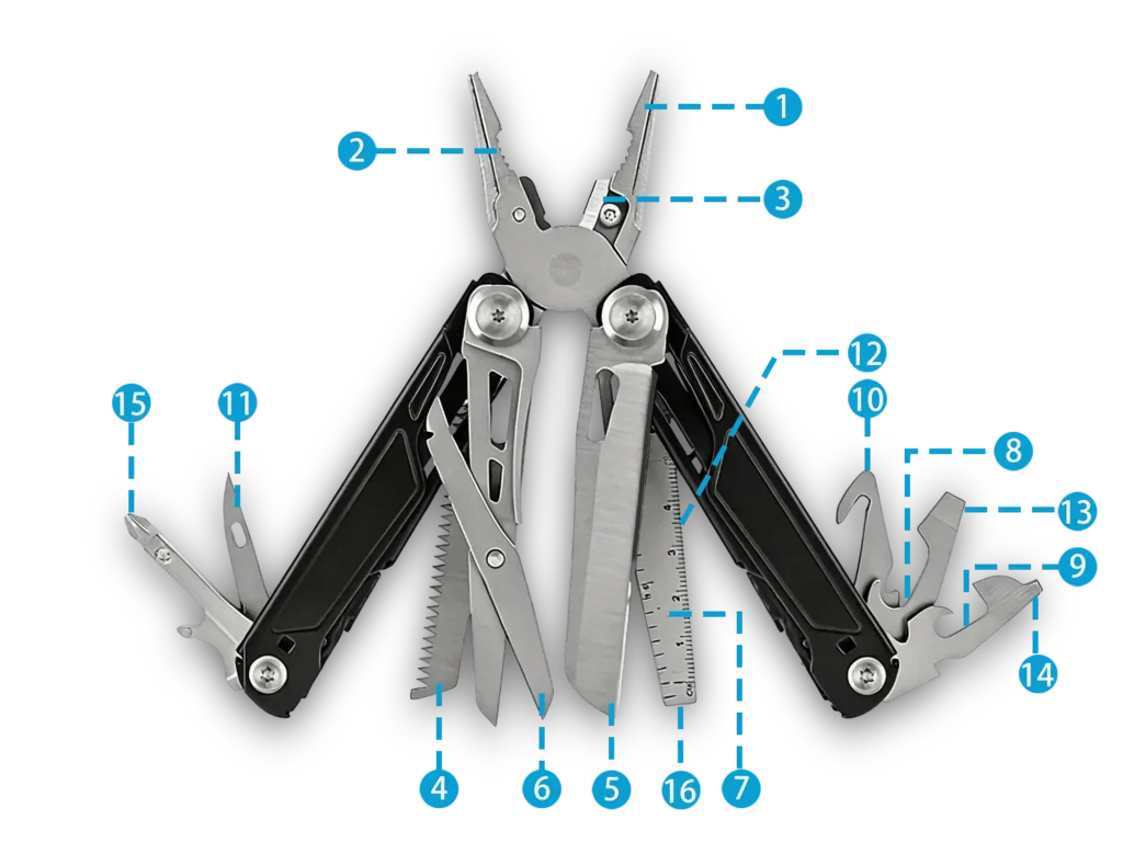MQ067-1 16-in-1 Professional Heavy-Duty Multi-Pliers, 5Cr15 High-Performance Steel with Tactical Black Oxidized Handle 43 MQ067-1 16-in-1 tactical multi-pliers black oxidized handle wholesale