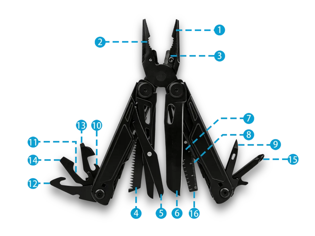 MQ067F 16-in-1 Black Tactical Multi-Pliers with Replaceable Cutters Wholesale