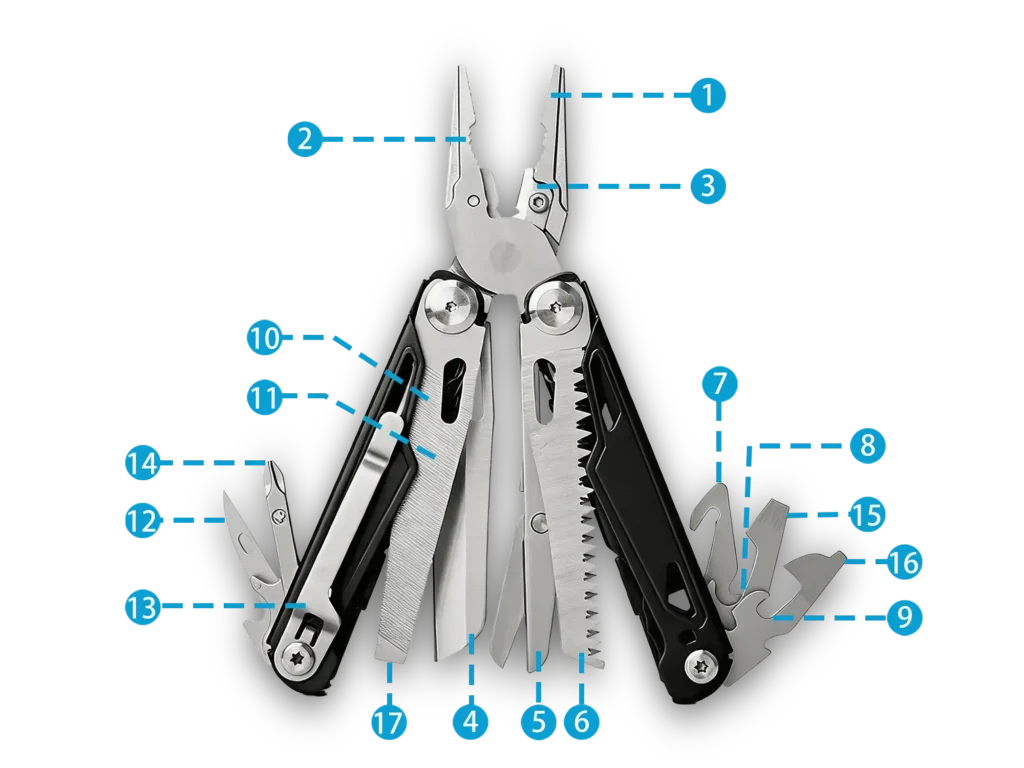 MQ071-1 Heavy-Duty 17-in-1 Multi-Pliers with Tactical Black Handle and Belt Clip Wholesale