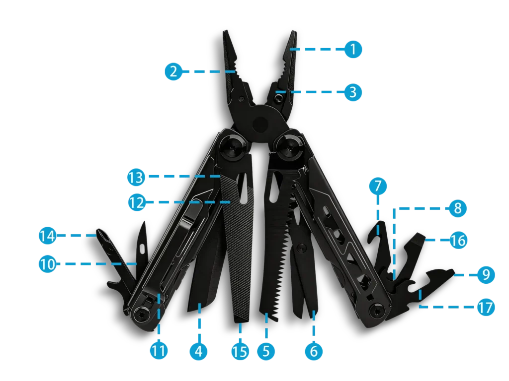 MQ062F 17-in-1 Black Multi-Pliers with Replaceable Cutters Wholesale