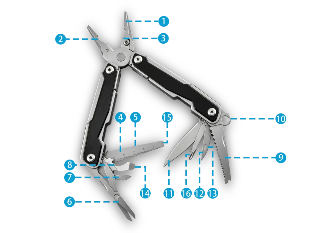 MQ089 16-in-1 Professional Multi-Pliers with Tactical Black Oxidized Handle and Sandblasted Components Wholesale
