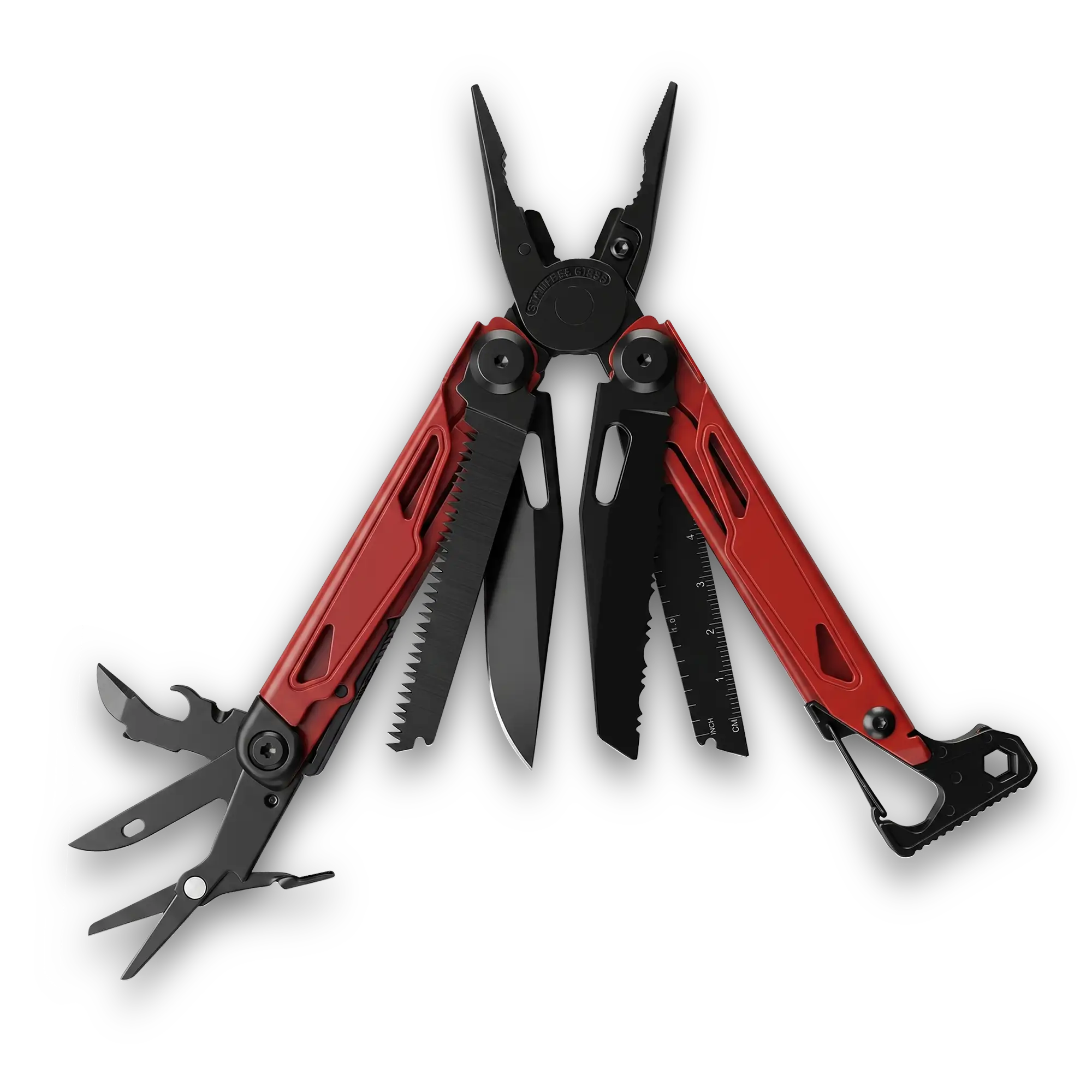 MQ090F-1 19-in-1 Professional Heavy-Duty Multi-Pliers, 5Cr15 High-Performance Steel with Red & Black Handle and Striking Hammer 1 MQ090F-1 professional 19-in-1 tactical multi-pliers red and black handle with hammer wholesale