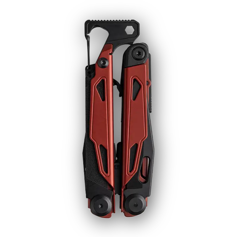 MQ090F-1 19-in-1 Professional Heavy-Duty Multi-Pliers, 5Cr15 High-Performance Steel with Red & Black Handle and Striking Hammer 2 MQ090F-1 professional 19-in-1 tactical multi-pliers red and black handle with hammer wholesale
