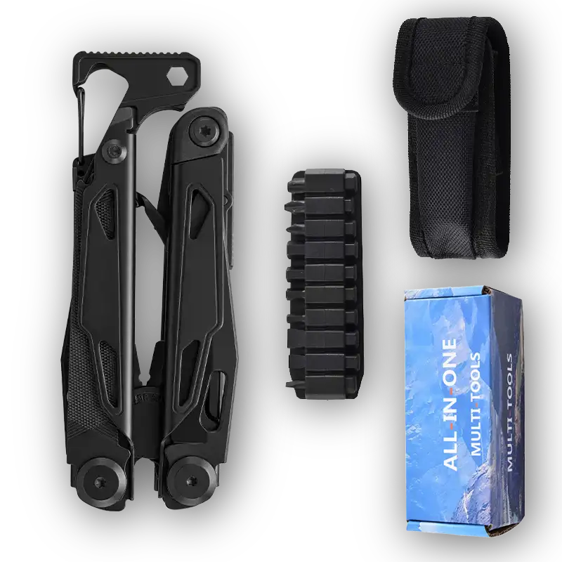 MQ090F 19-in-1 Professional Heavy-Duty Multi-Pliers, 5Cr15 High-Performance Steel with Full Solid Black Oxidized Finish and Striking Hammer 4 MQ090F professional 19-in-1 tactical multi-pliers solid black oxidized finish with hammer wholesale
